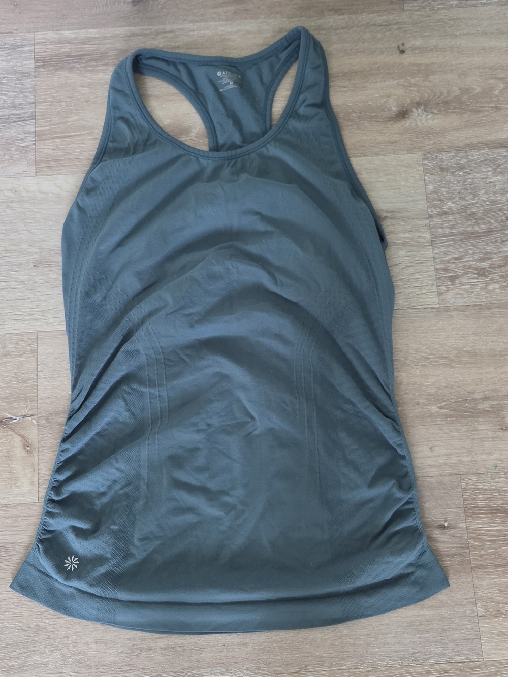 Athleta Green Racerback Tank Top Medium Ruched Stretch Athleisure Workout